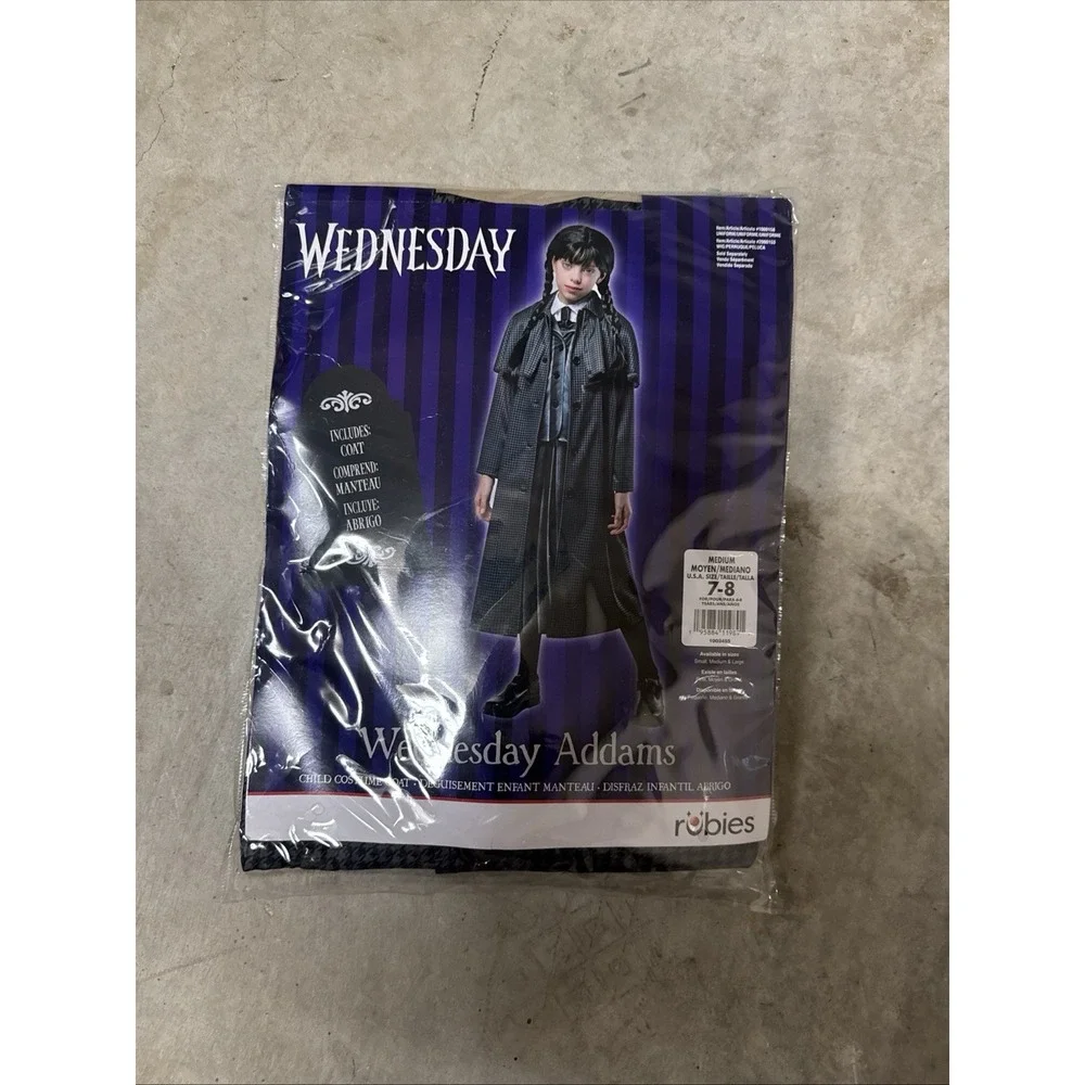 Rubie's Wednesday Addams Child Coat 7-8 Elastic Polyester Black Gray Halloween